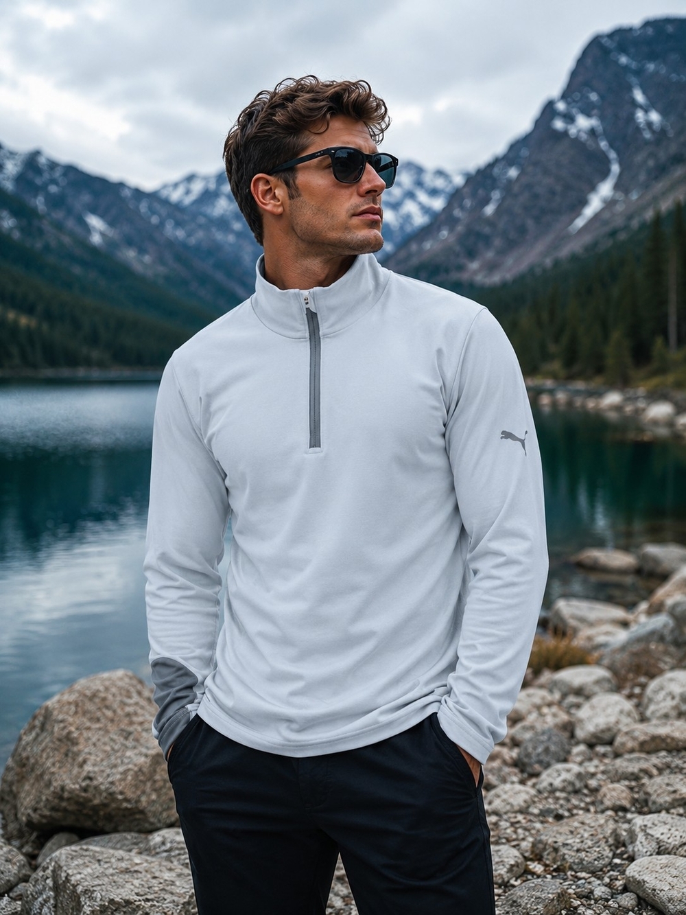 Puma Men’s Light Gray Half-Zip Performance Jacket Gamer